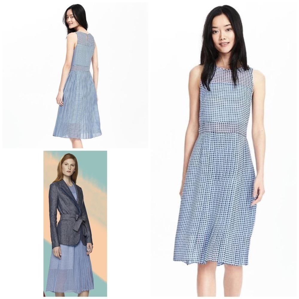 Banana Republic X Timo Weiland Picnic Gingham Checked Blue/White Silk Dress 0